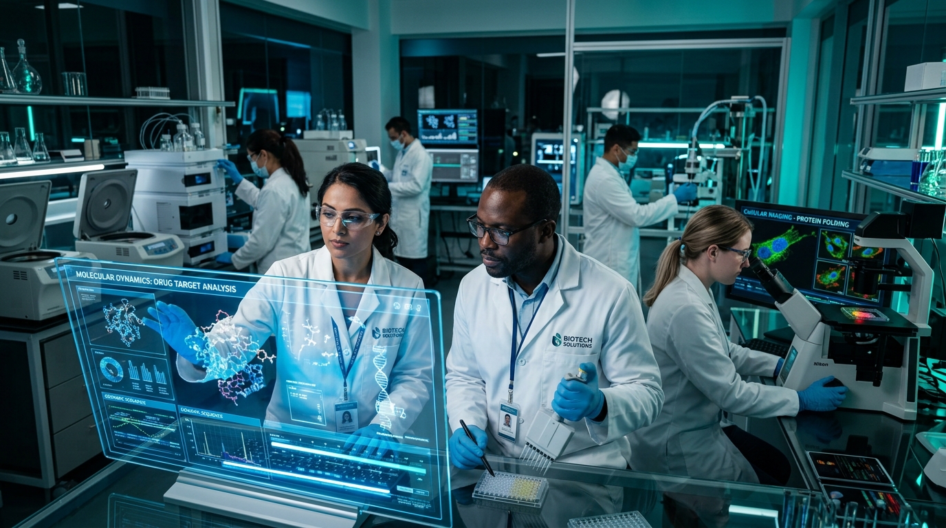 Biotechnology Researchers Analyzing Molecular Data
